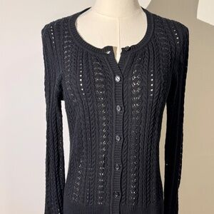 Peruvian Connection, Pointelle Cardigan, Black, Size S